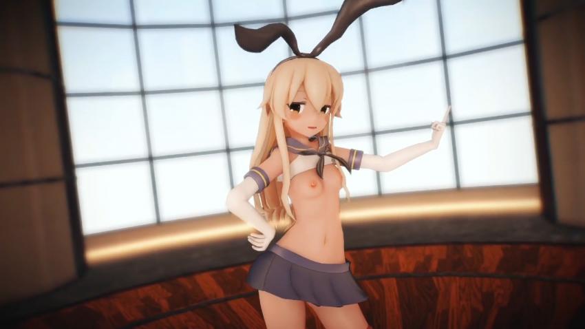 MMD舰娘岛风骚浪宅舞，极品巨乳浪穴狂扭高潮淫叫